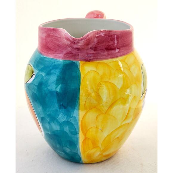 PITCHER/VASE-Hand Painted-Fruit Motif-Bright Colors-Made in Portugal-Holds 8 cup - Picture 6 of 12